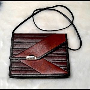 Vintage leather brown & black crossbody purse